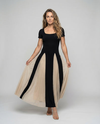 Damen Maxikleid Quadrat Ausschnitt