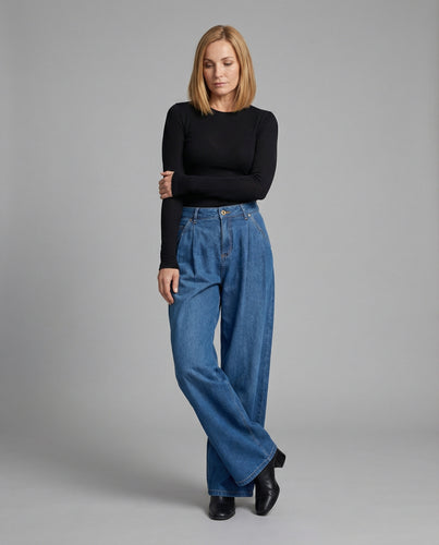 Damen Jeans Palazzo High Waist mit Falten