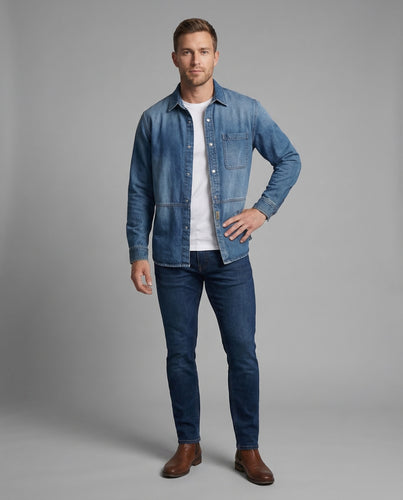 Herren Weites Jeans-Arbeitshemd