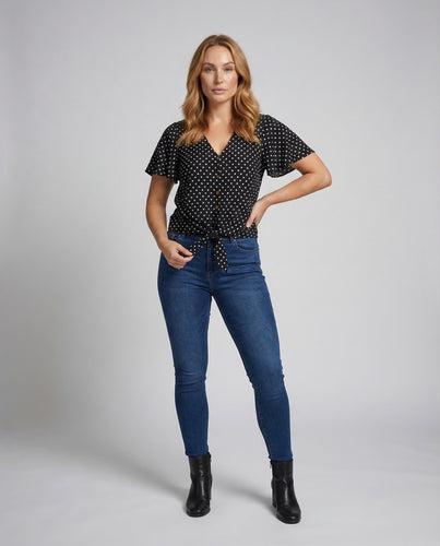 Damen Bluse V Ausschnitt Knoten