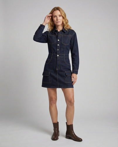Damen Utility-Denim-Kleid Hemdkragen