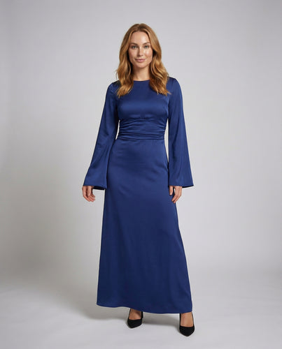 Damen Satin-Abendkleid Lange Glockenärmel