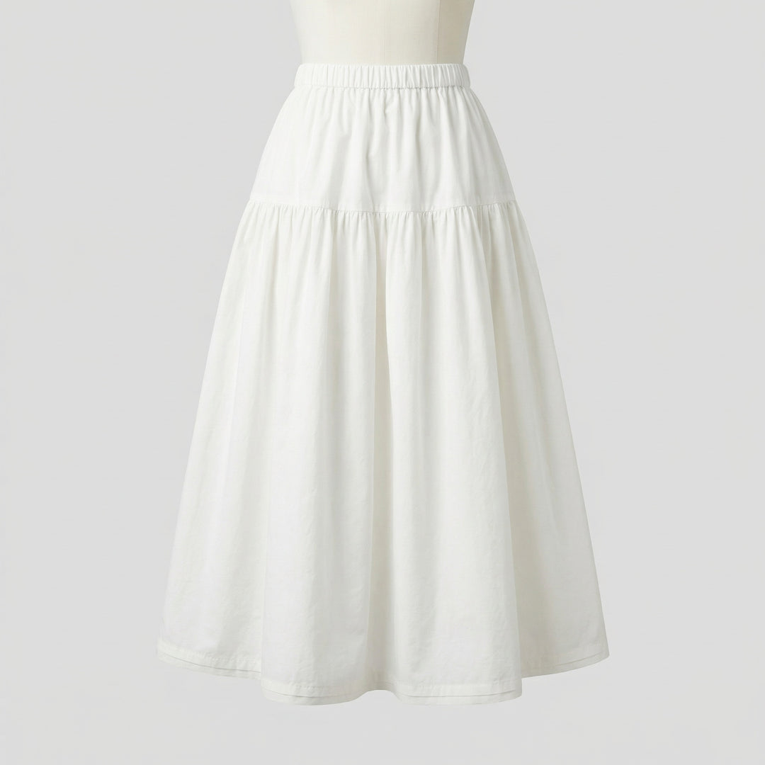 Damen weicher Midi-Stufenrock mit Gummibund