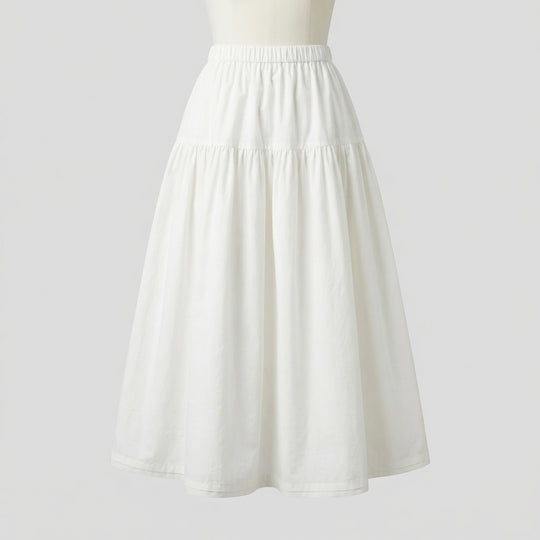 Damen weicher Midi-Stufenrock mit Gummibund