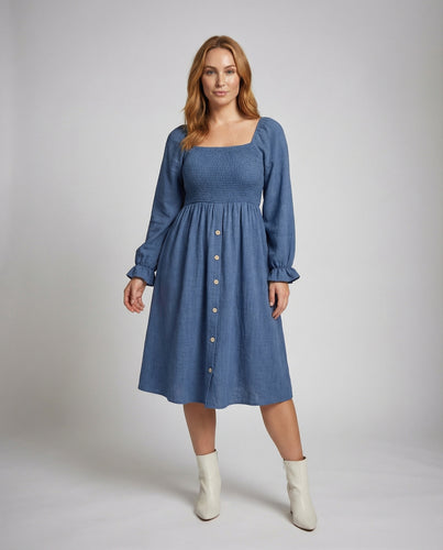 Damen Midikleid mit gesmoktem Mieder