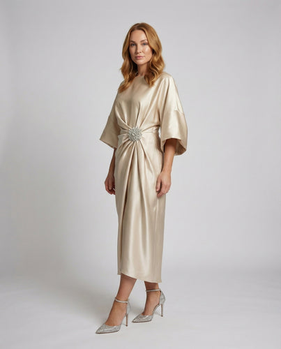 Damen Satin-Midikleid mit Kimonoärmeln