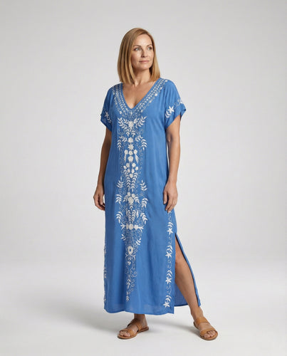 Damen Maxikleid Kaftan V-Ausschnitt