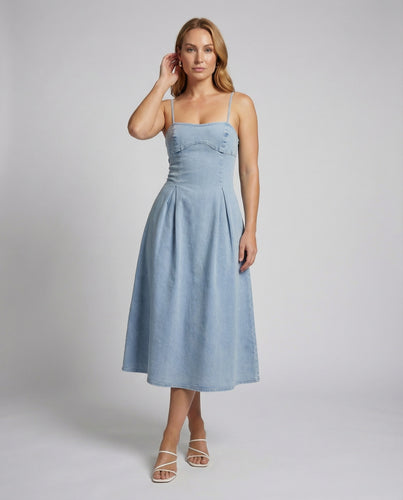 Damen Jeans-Midikleid Vorgeformte Korsage Faltenrock