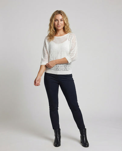 Damen Spitzen-Strickbluse Leicht Rundhals