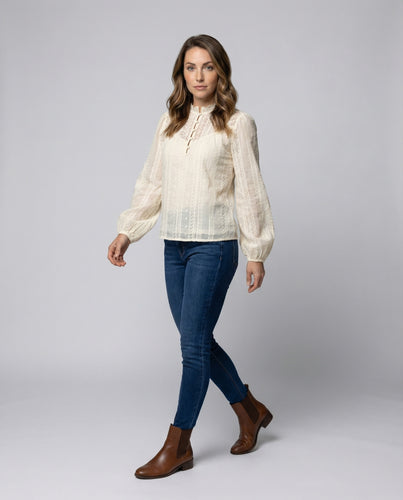 Damen Nostalgie-Spitzenbluse Transparent Volantpasse