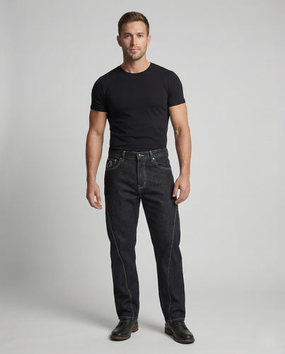 Unisex Jeanshose Weit Robust Bestickt