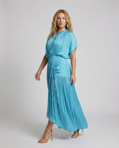 Damen plissiertes Maxikleid mit Fledermausärmeln