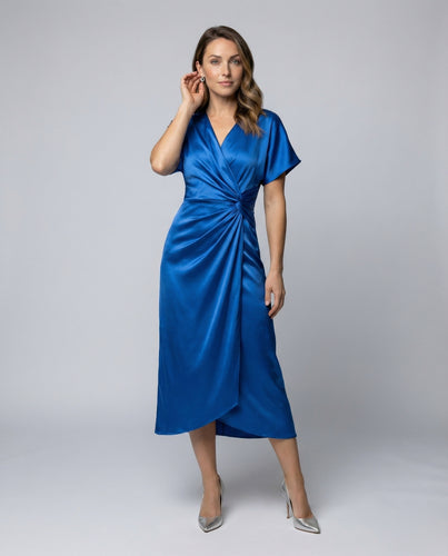 Damen Schimmernde Seidenoptik Midikleid