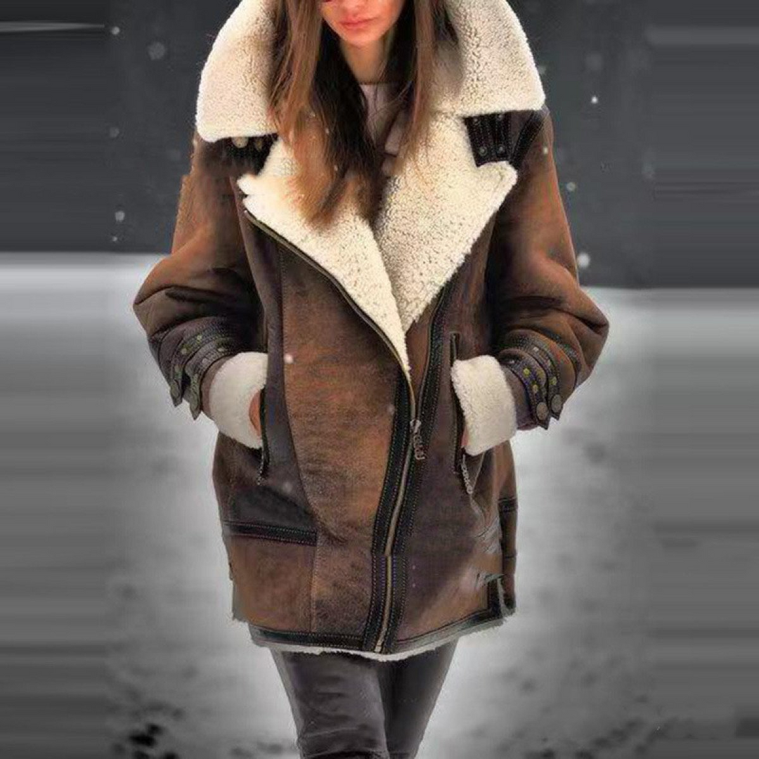 EB | Flieger Damenjacke - braune Jacke mit Fleecefutter und Kragen