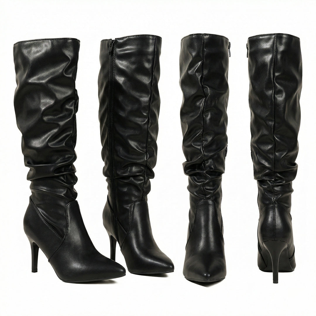 Damen High Heels Stiefel mit Gerafftem Design EB