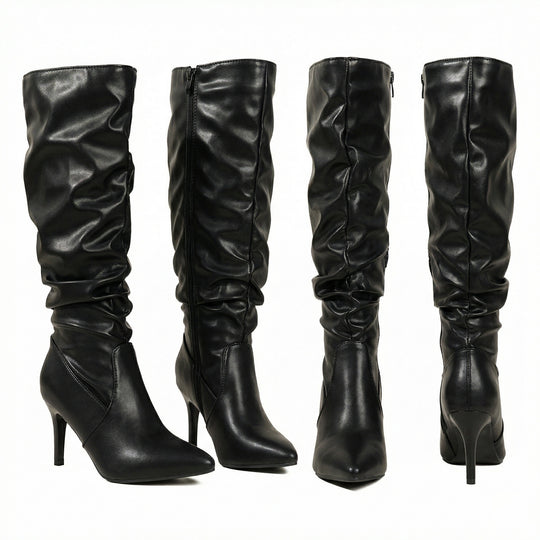 Damen High Heels Stiefel mit Gerafftem Design EB
