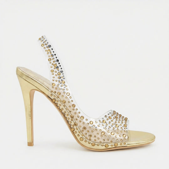 Damen Glamouröse High Heel Sandalen mit funkelndem Strassbesatz EB