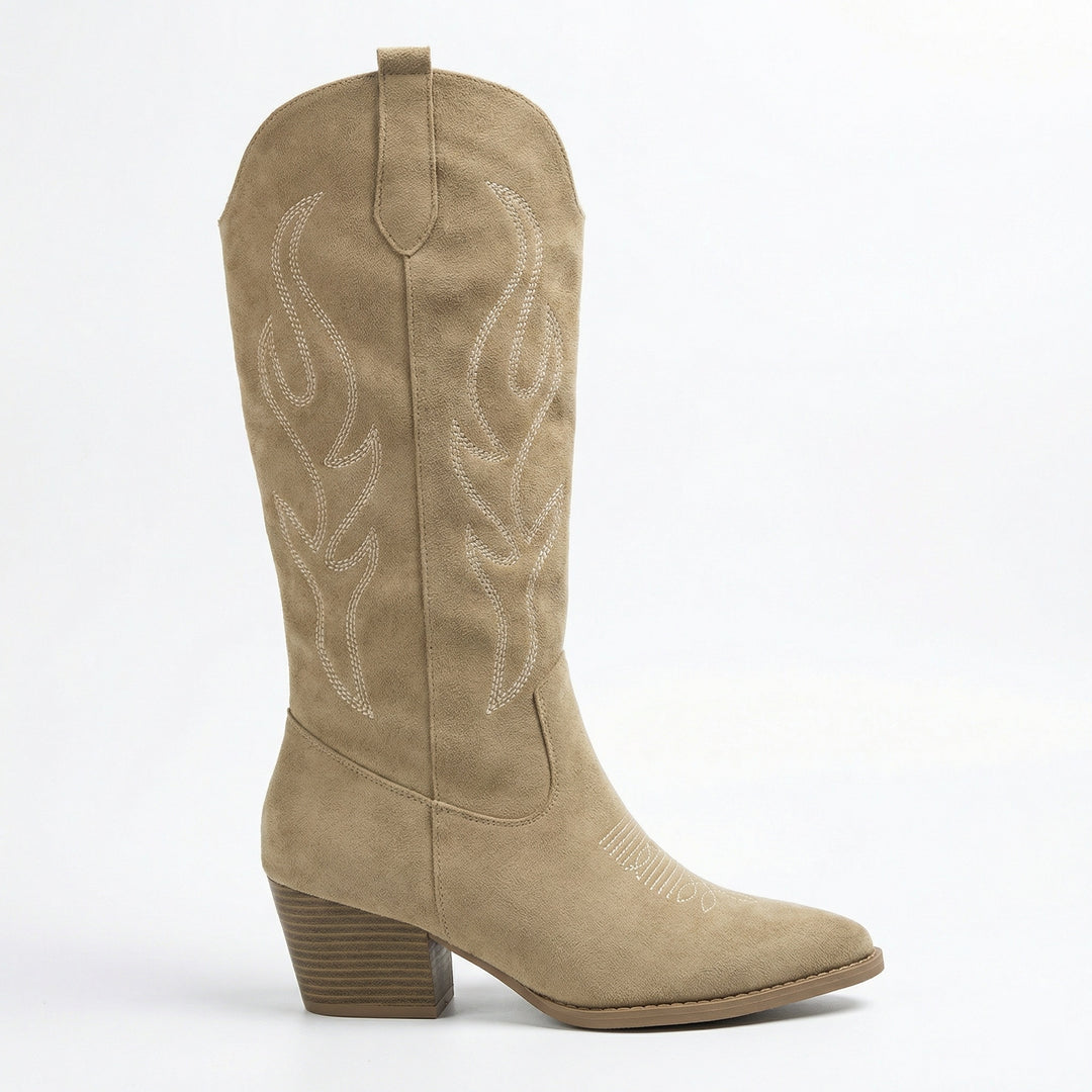 EB | Cowboy Stiefel Retro Chunky Heel Spitzstiefel mit Stylischem Seitenreißverschluss