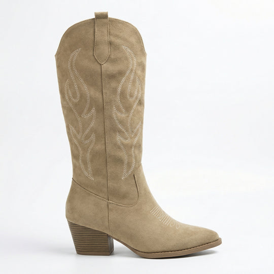 EB | Cowboy Stiefel Retro Chunky Heel Spitzstiefel mit Stylischem Seitenreißverschluss