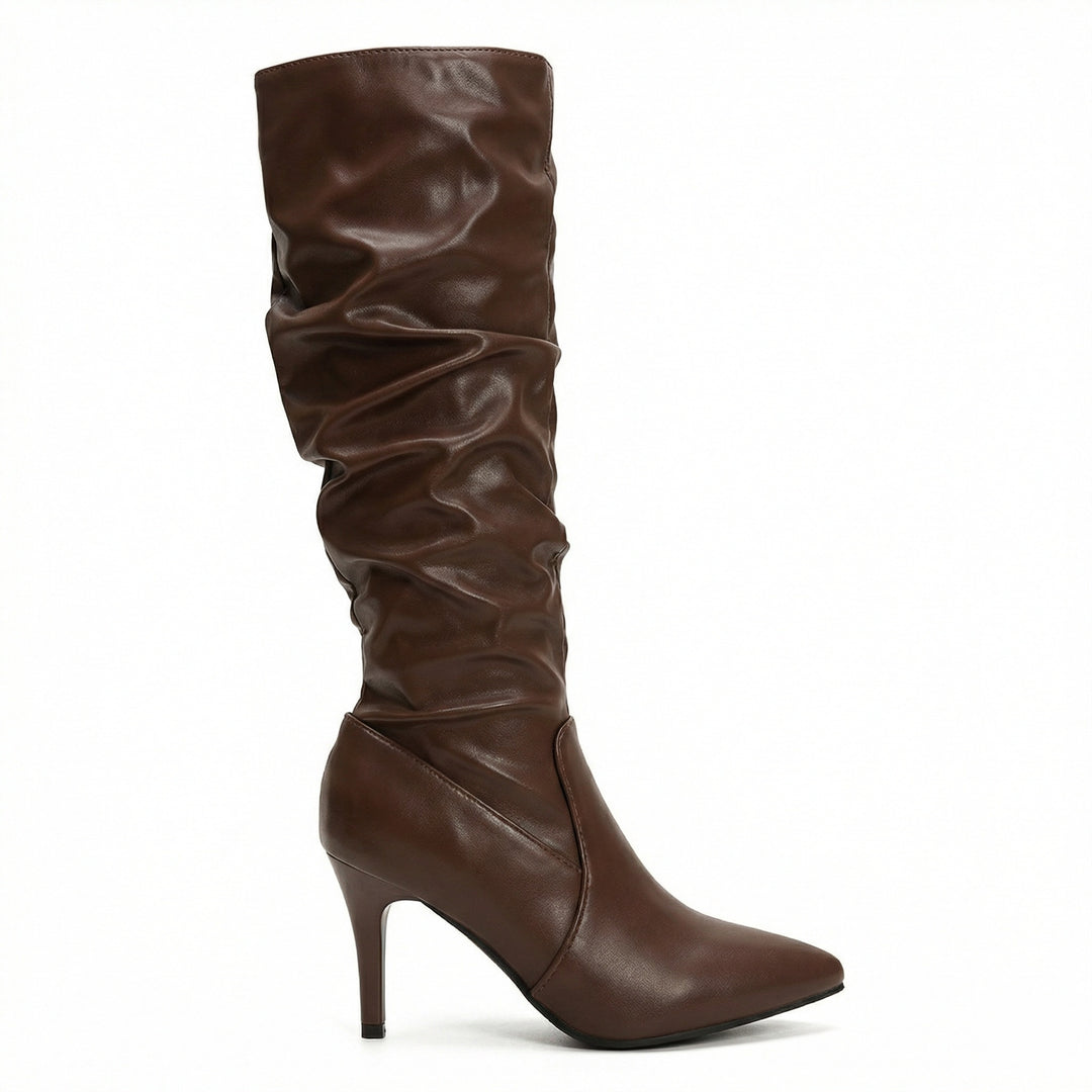 Damen High Heels Stiefel mit Gerafftem Design EB