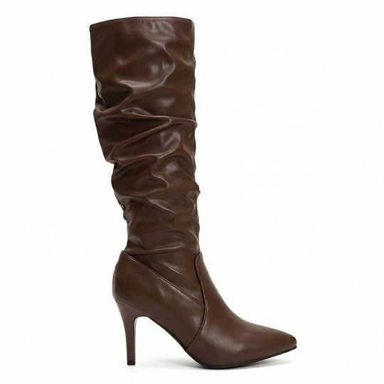 Damen High Heels Stiefel mit Gerafftem Design EB