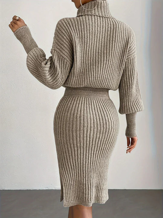 EB | Strick Damen Satz mit Rollkragenpullover und Midi Rock