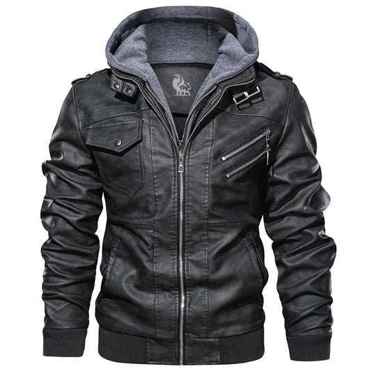 EB | Herren Kunstlederjacke mit abnehmbarer Kapuze