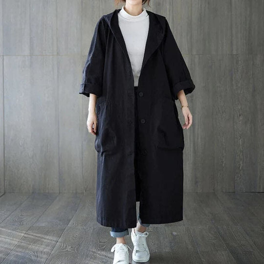 EB | Trenchcoat - Oversized Fit - Kapuze und Große Seitentaschen - Knopfverschluss