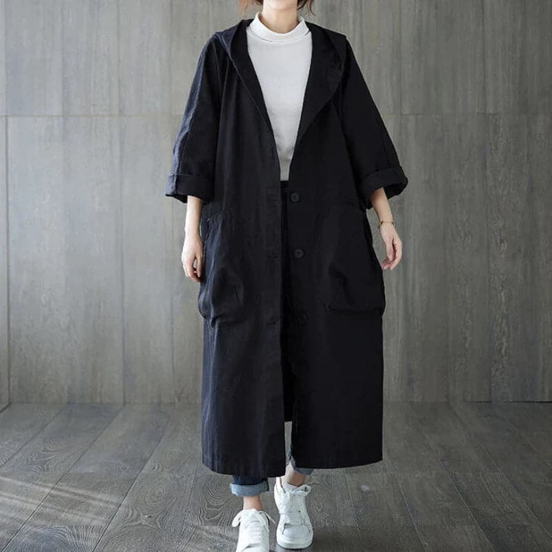 EB | Trenchcoat Übergröße Lange Länge Mit Kapuze Große Taschen