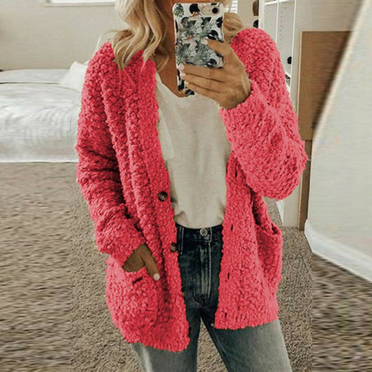 EB | Cardigan Weiche Wolle Strick Lässiger Schnitt Grober Strick mit Fronttaschen