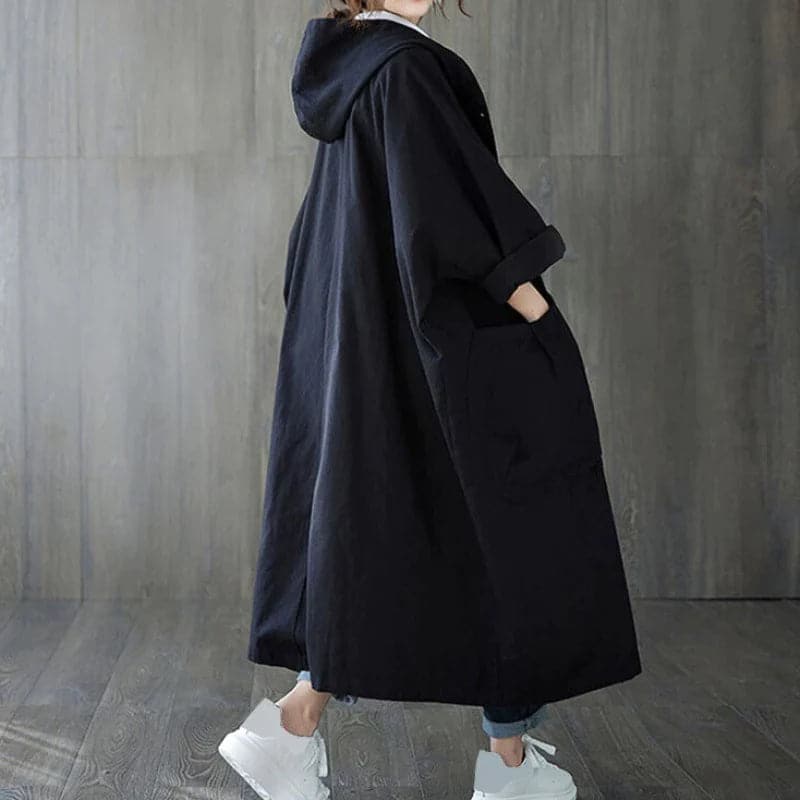 EB | Trenchcoat - Oversized Fit - Kapuze und Große Seitentaschen - Knopfverschluss