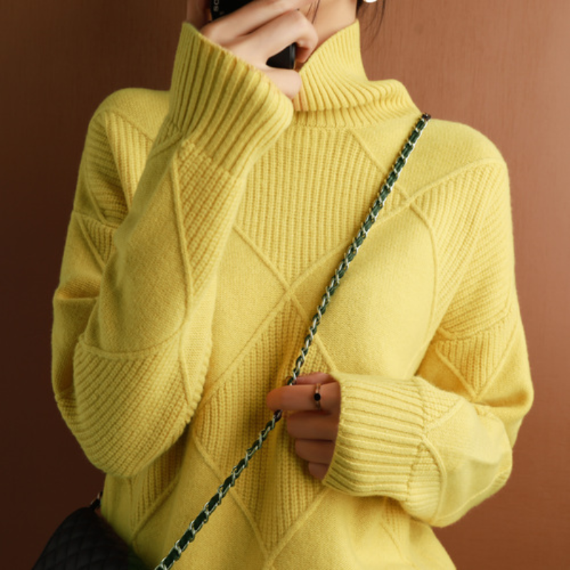EB | Rollkragenpullover mit Diamantmuster Gestrickt -Weich und Bequem