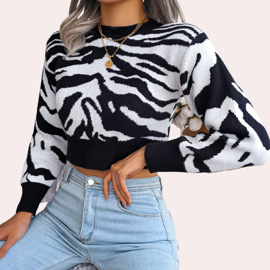 EB | Cropped Sweater mit Zebra-muster Strick Trendy und Komfortabel