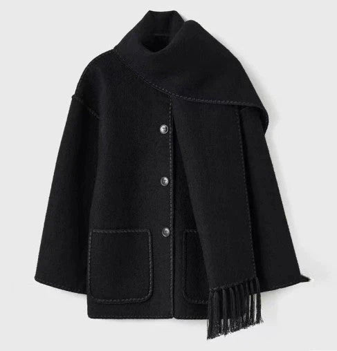 EB | Mantel Poncho-Stil - Oversized Passform - Wollmischung - Hoher Kragen - 3/4 Ärmel