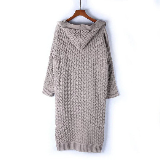 EB | Strickjacke Übergröße Passform Wolltextur Kabelstrick Kapuze Offene Vorderseite