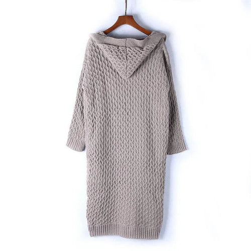 EB | Strickjacke Übergröße Passform Wolltextur Kabelstrick Kapuze Offene Vorderseite