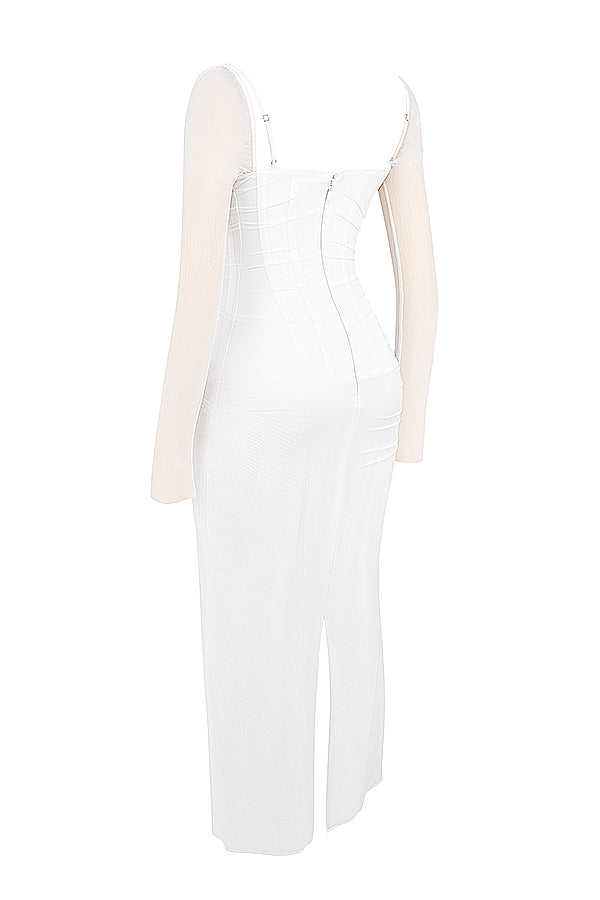 EB | Elegantes Maxikleid mit tiefem Ausschnitt und langen Ärmeln
