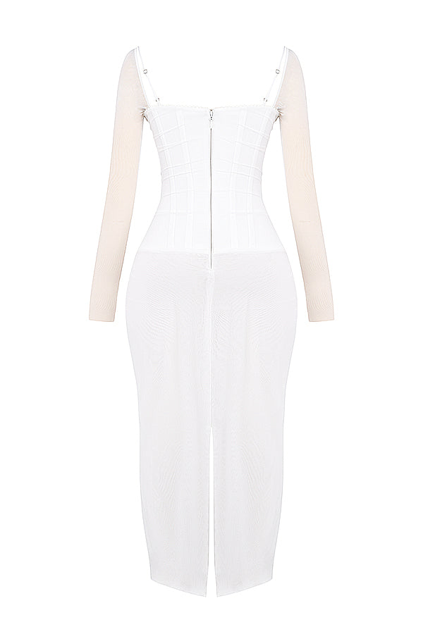 EB | Elegantes Maxikleid mit tiefem Ausschnitt und langen Ärmeln
