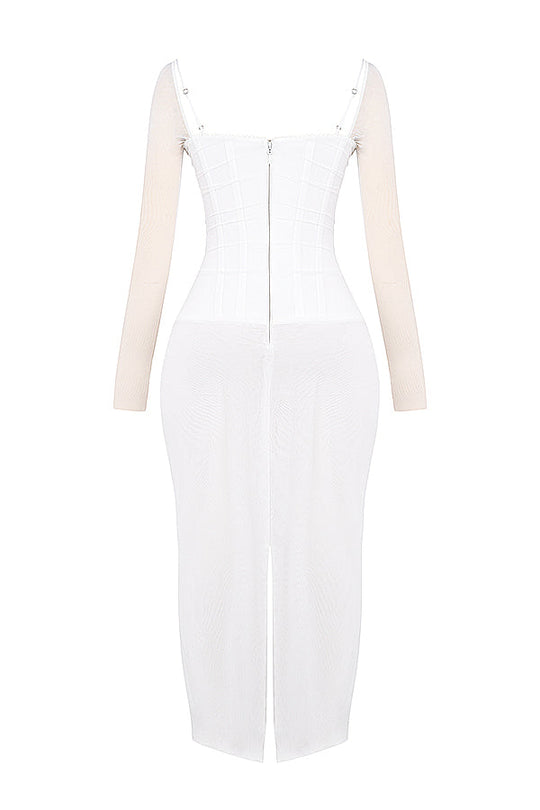 EB | Elegantes Maxikleid mit tiefem Ausschnitt und langen Ärmeln