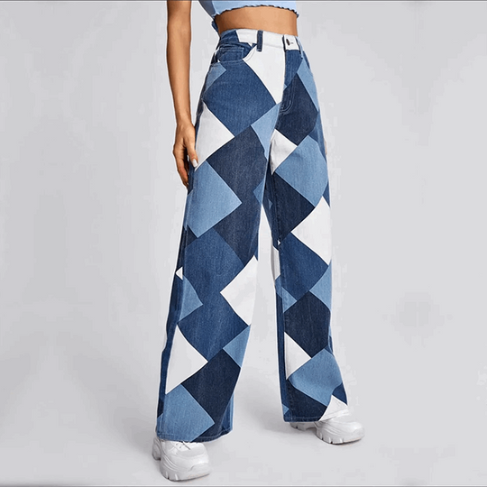 EB | Damen Baggy Jeans Mit Reißverschluss Weite blaue Hosen