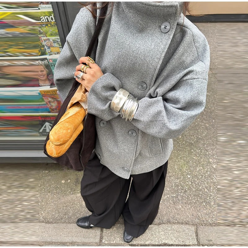 EB | Wollmischung Jacke mit Hohem Kragen und Knöpfen