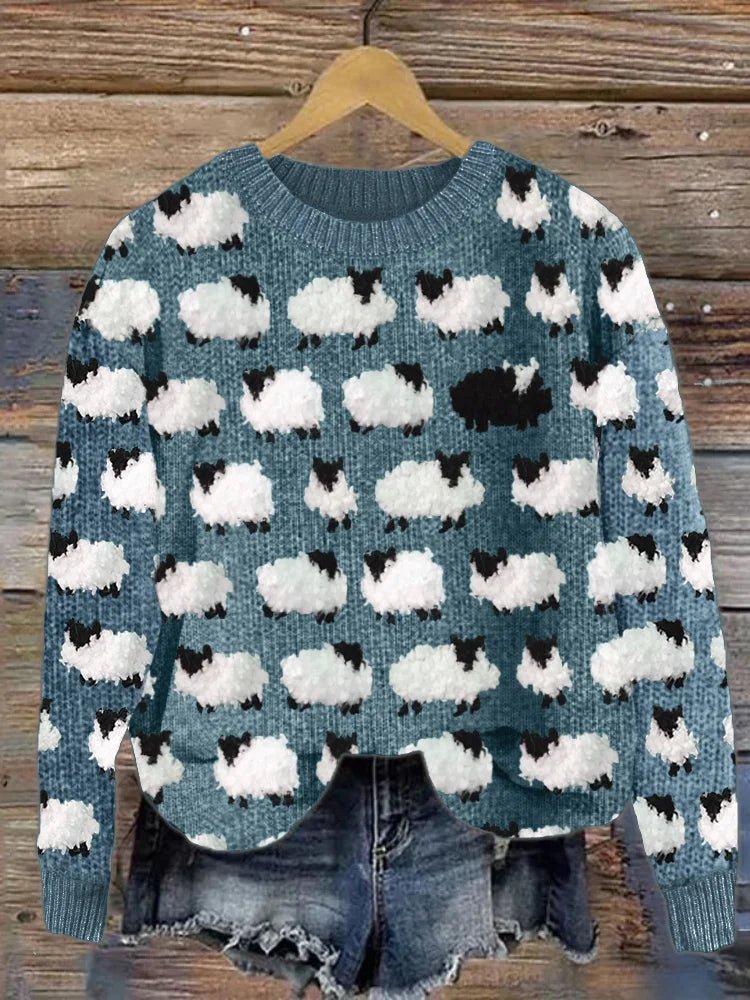 EB | Strickpullover mit Schafmuster Weich und Warm Lustiges Design