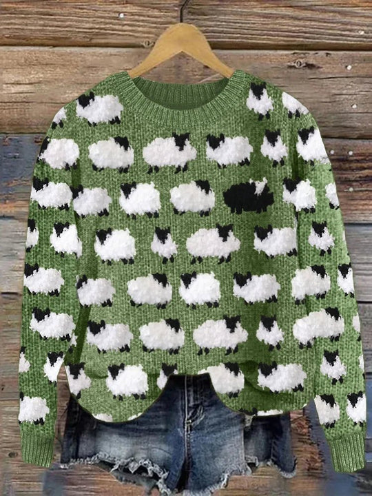 EB | Strickpullover mit Schafmuster Weich und Warm Lustiges Design
