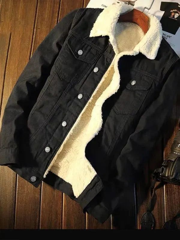 EB | Sherpa Knopf Fleece Männer Winter Denim Jacke