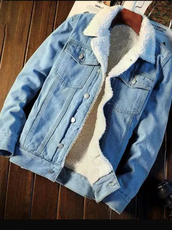 EB | Sherpa Knopf Fleece Männer Winter Denim Jacke