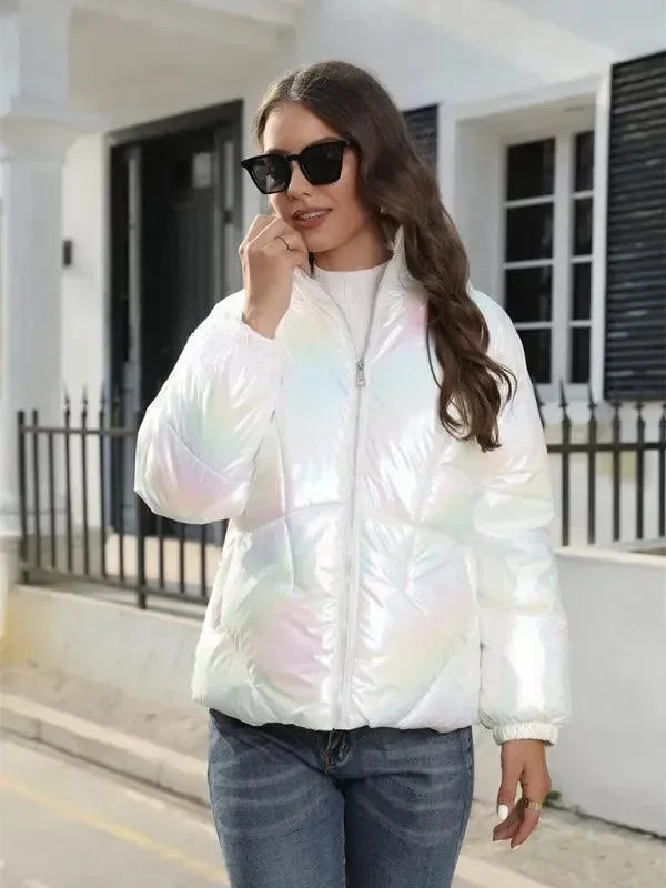 EB | Glänzende Kapuzen Damen Parka Jacke