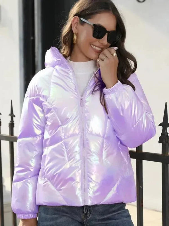 EB | Glänzende Kapuzen Damen Parka Jacke