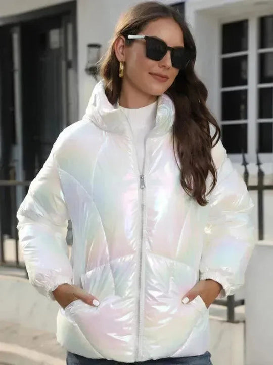 EB | Glänzende Kapuzen Damen Parka Jacke