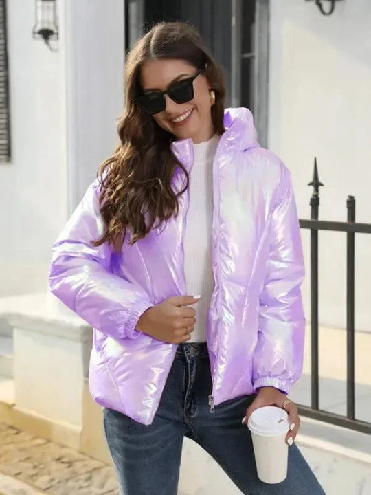 EB | Glänzende Kapuzen Damen Parka Jacke