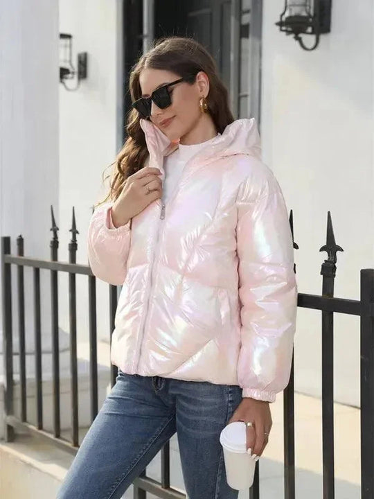 EB | Glänzende Kapuzen Damen Parka Jacke